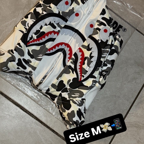 Bape Camo Shark Zip Up Sweater - Black, White, Red - Picture 1 of 2